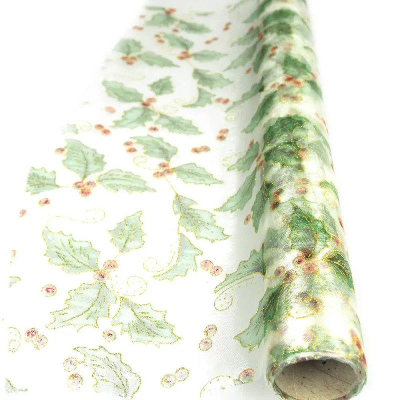 christmas organza roll 5 yard 18 75 inch holiday leaf berries