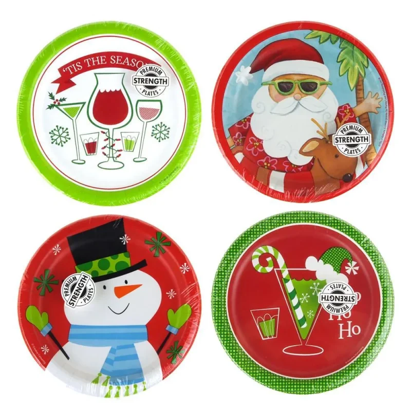 christmas party plates 8 piece 6 7 8 inch festive print