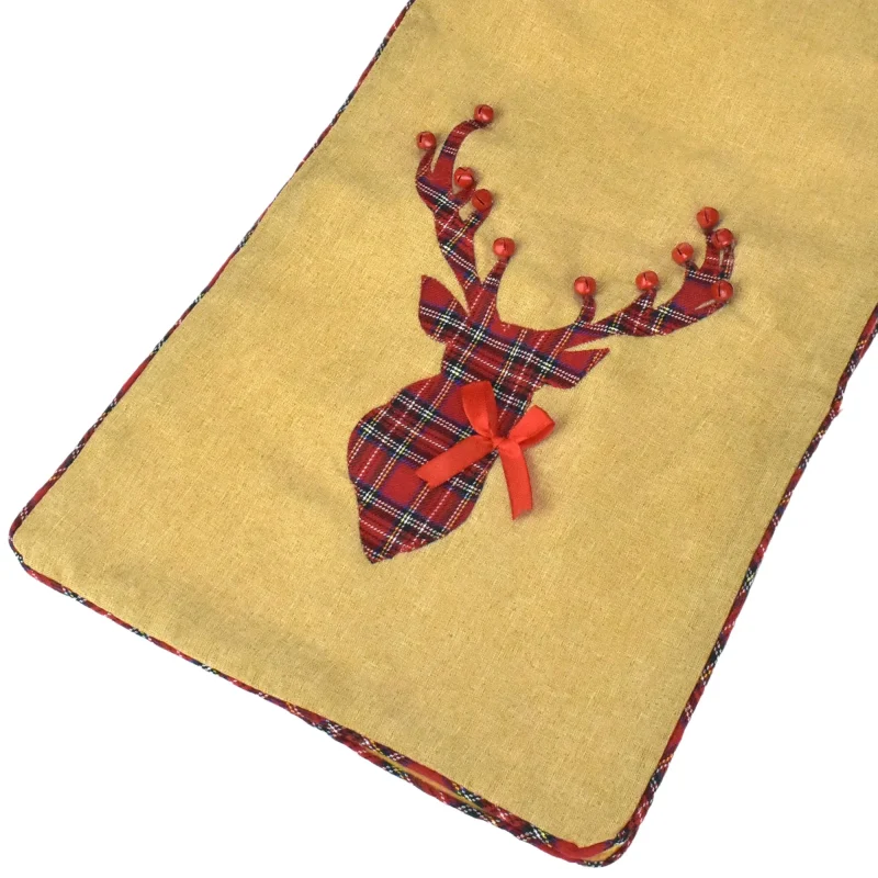 christmas reindeer plaid table runner 72in jingle bells