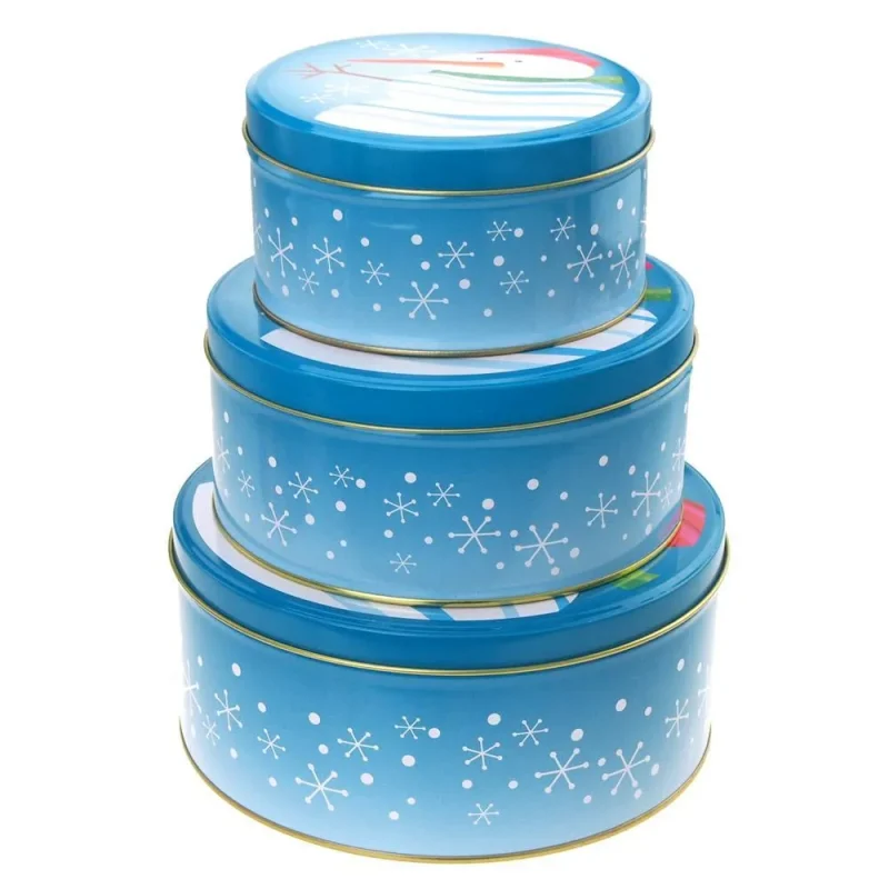 christmas snowflake cookie tin 3 sizes blue