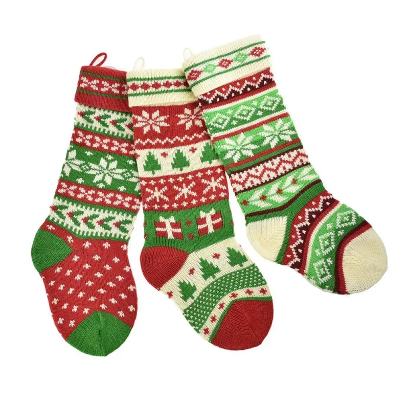 christmas snowflake tree stockings red white green 20 inch 3 pack