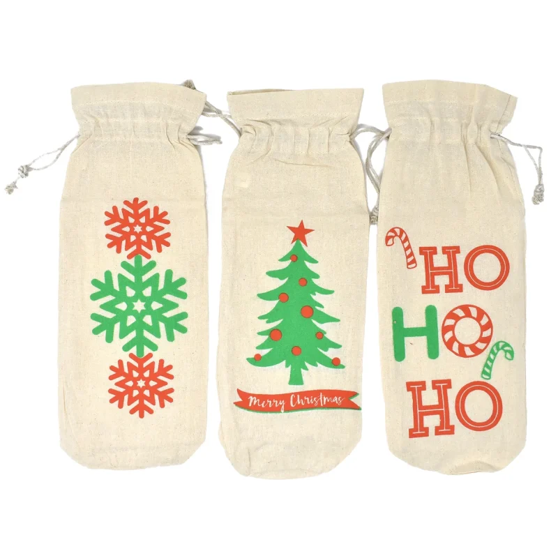 christmas wine bags 14 drawstring 3 pack