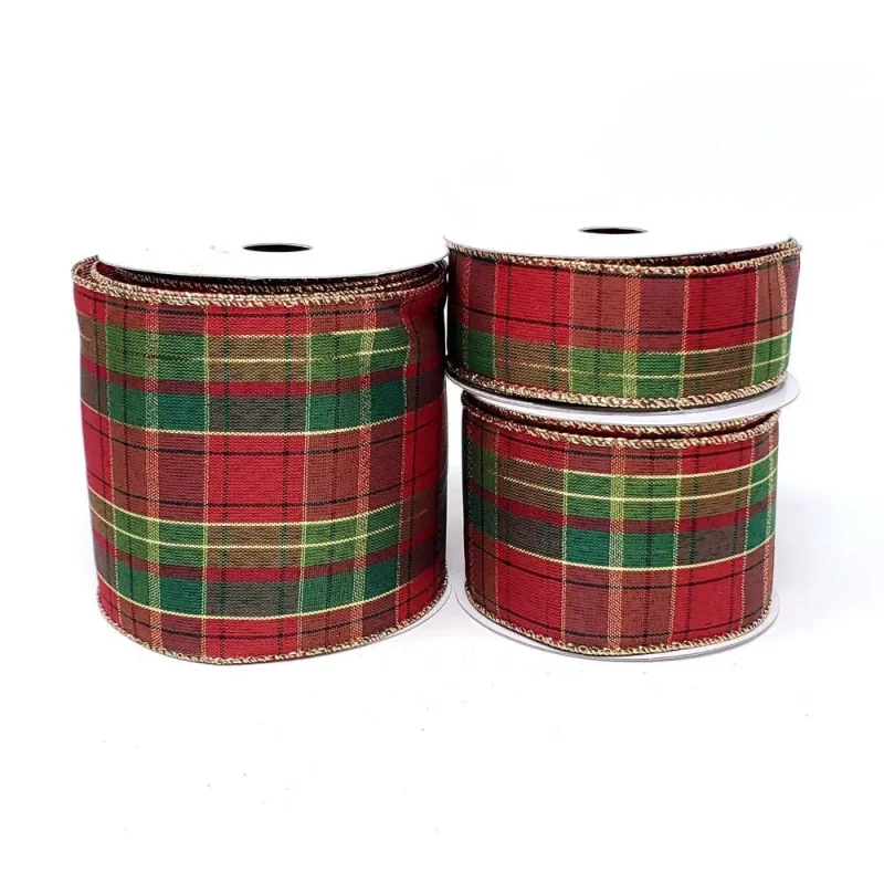 classic metallic plaid christmas ribbon red green gold 10 yards