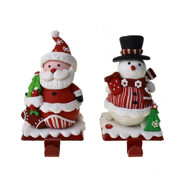 claydough christmas stocking hangers santa snowman 7 5 inch 2 pack