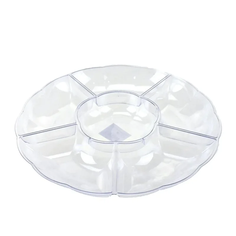 clear 6 section 12 inch plastic serving tray