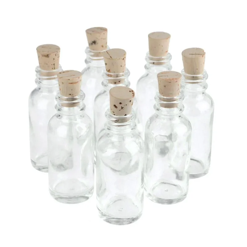 clear glass boston bottles with cork 3 inch 8 pack