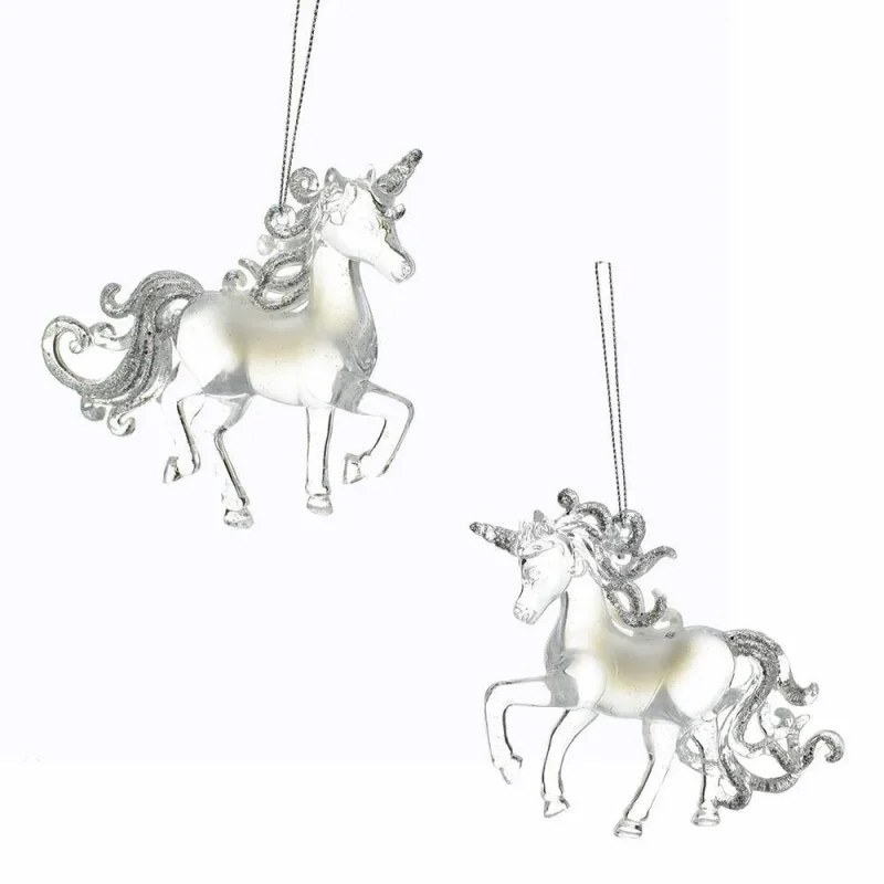 clear glitter unicorn ornaments 4 inch set of 2