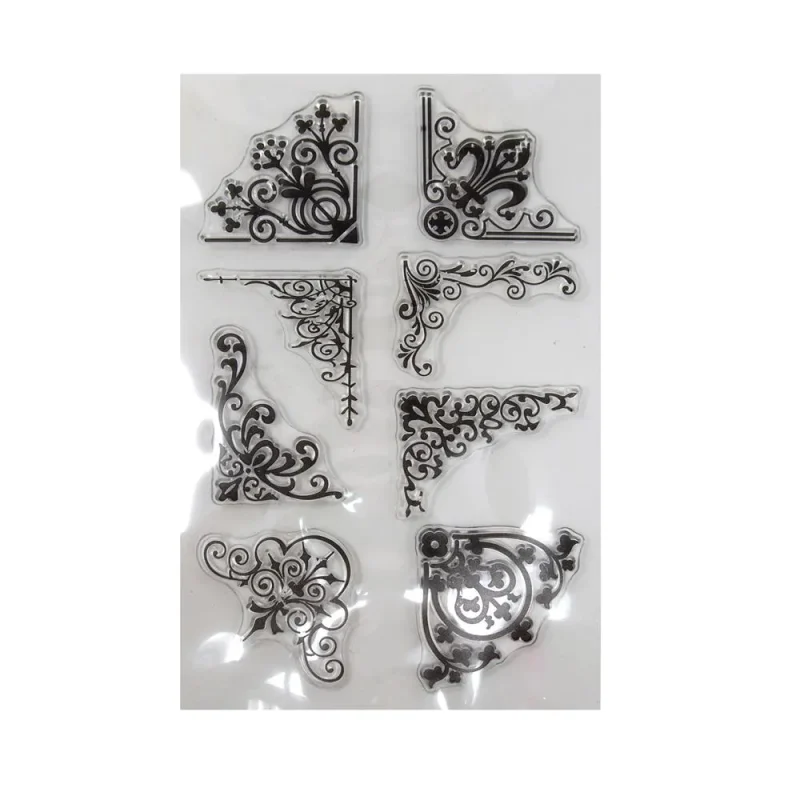 clear silicone floral corner stamps 8 pack