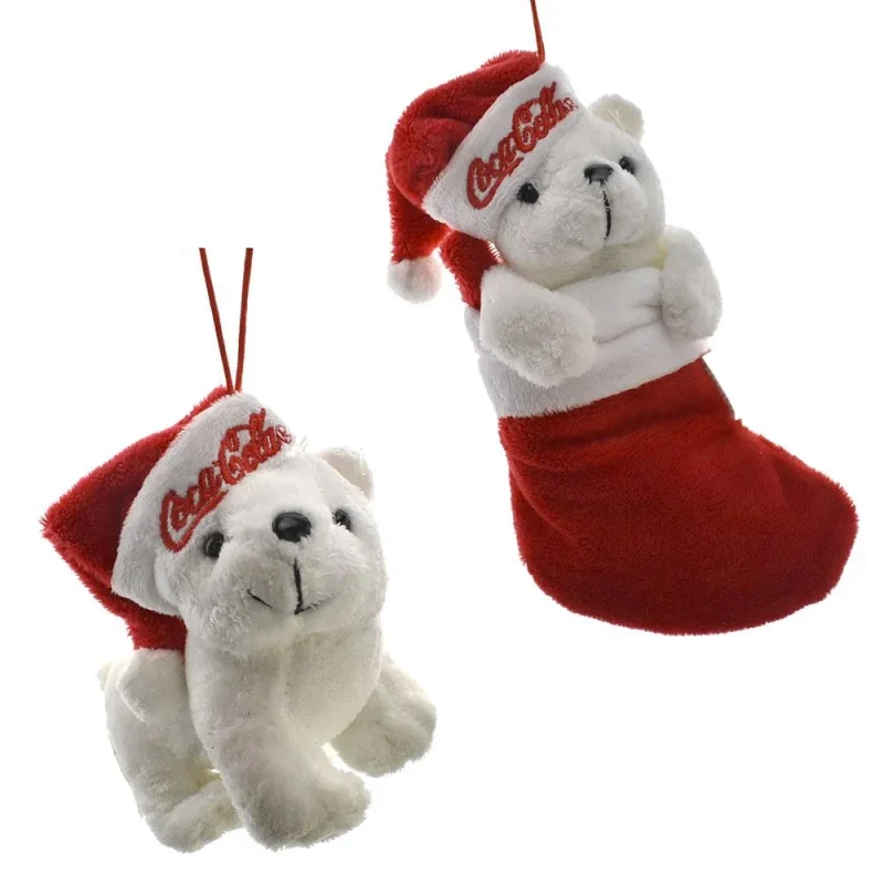 coca cola bear christmas ornaments red white 2 pack