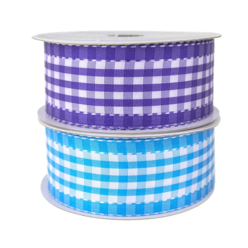 colorful gingham ribbon 1 1 2 x 10yd saddle stitched