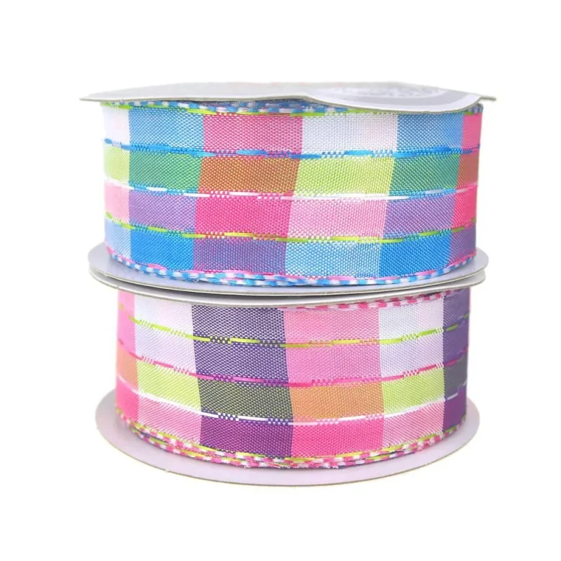 colorful plaid stitched ribbon 1 5 x 10 yards