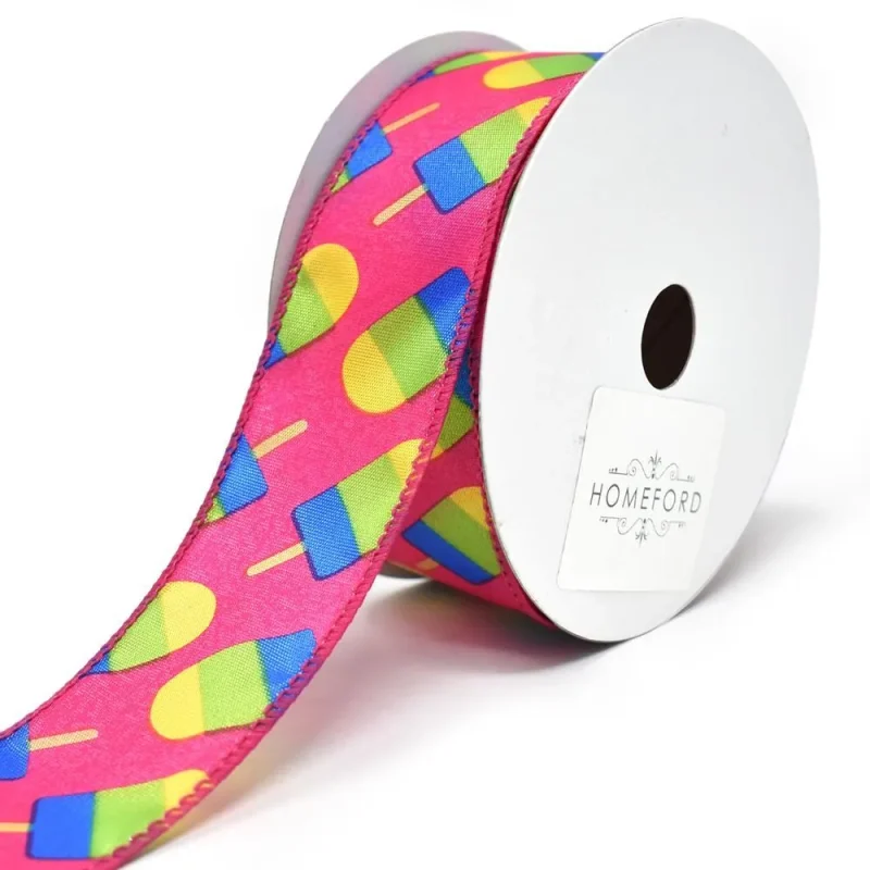 colorful popsicle satin wired ribbon fuchsia 1 5 x 10 yards