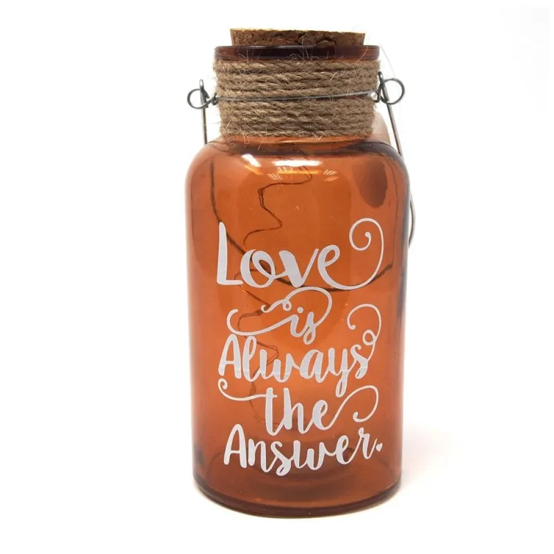 copper glass jar with lights 7 inch love is the answer