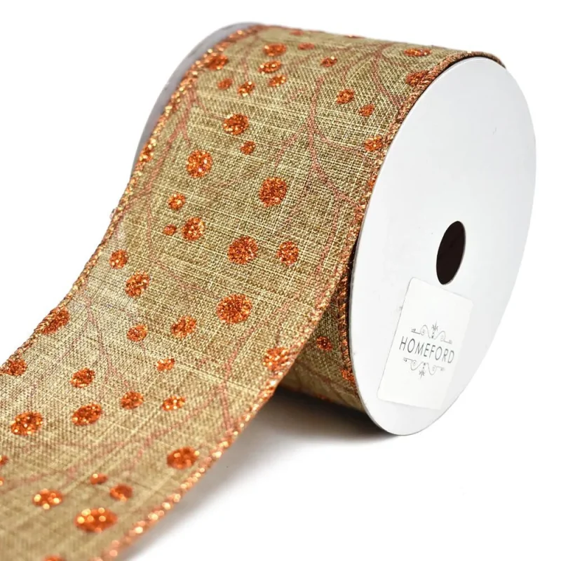 copper glitter berries wired linen ribbon 2 5