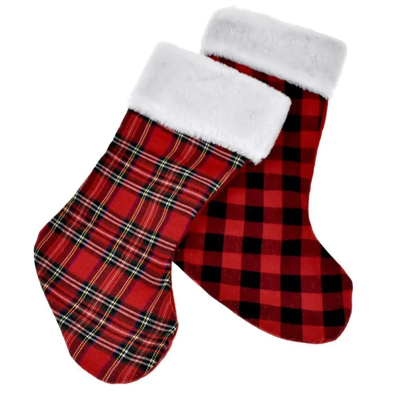 cozy plaid buffalo check stockings 17 x 2 pack