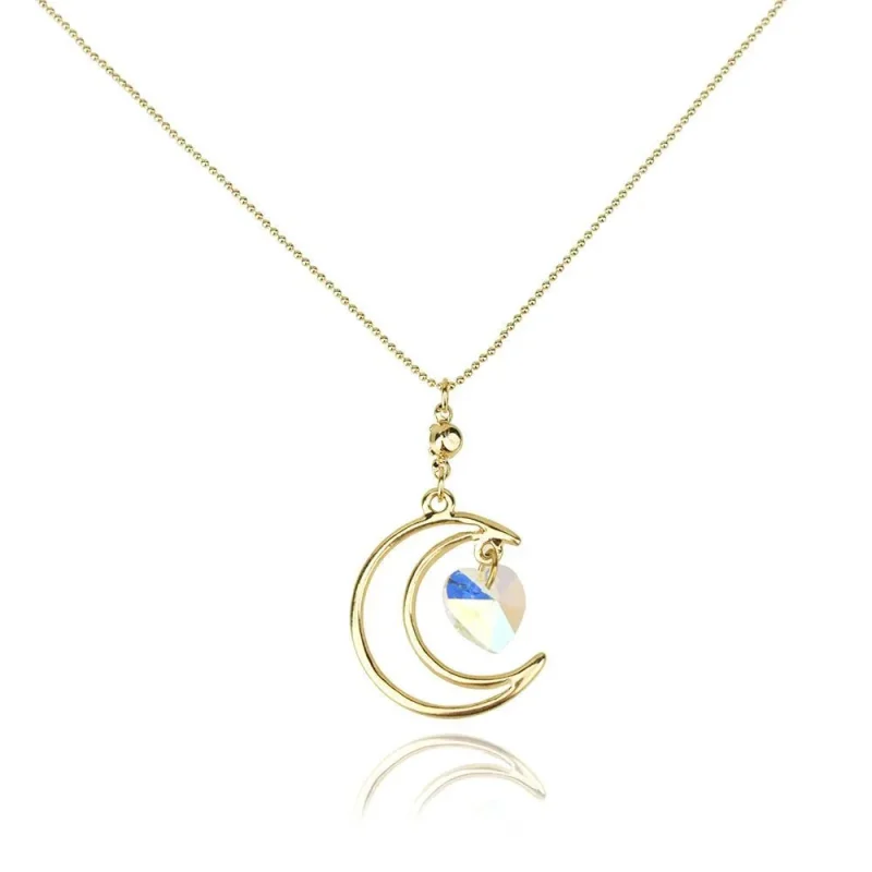 crescent moon heart pendant necklace in gold 16