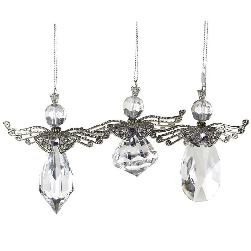 crystal angel wing christmas ornaments clear 4 inch 3 piece set