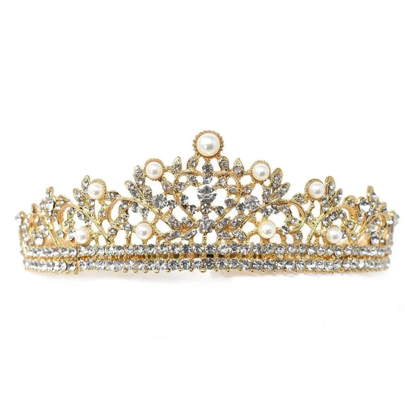 crystal pearl tiara 6 inch bridal headpiece