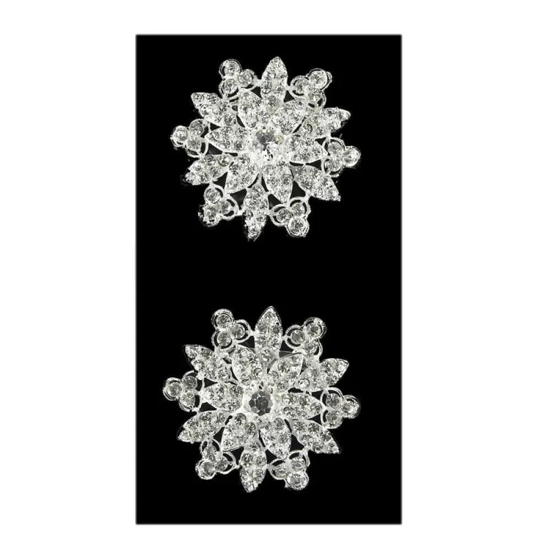 crystal rhinestone flower brooches silver 2 5 inch 2 pack