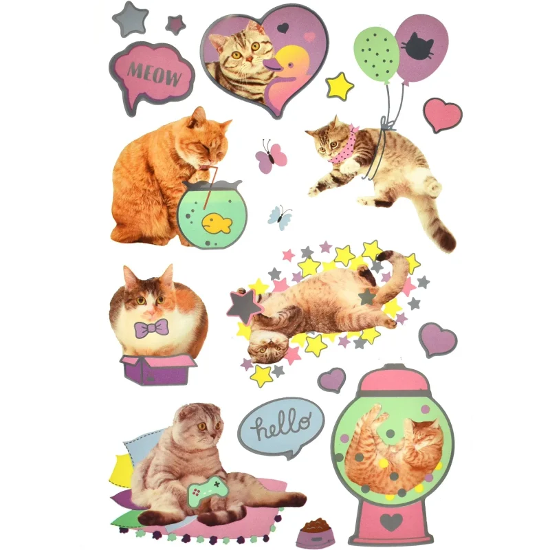 cute cat hologram stickers 2 inch 19 pack