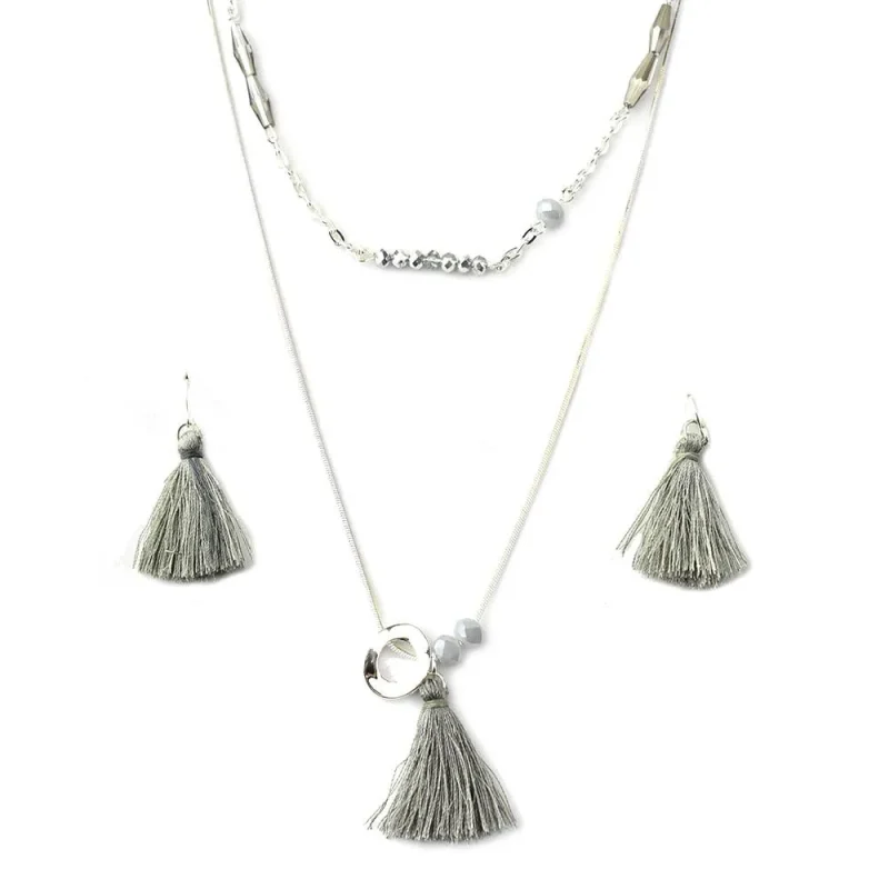 dainty glass bead tassel necklace set