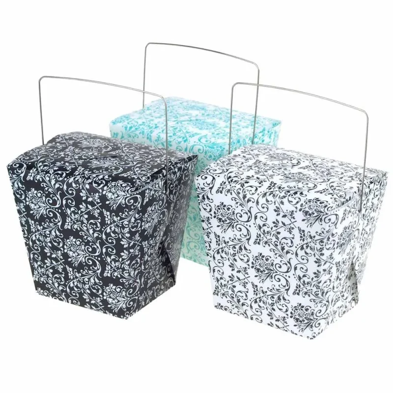 damask takeout boxes w wire handles 12 pack