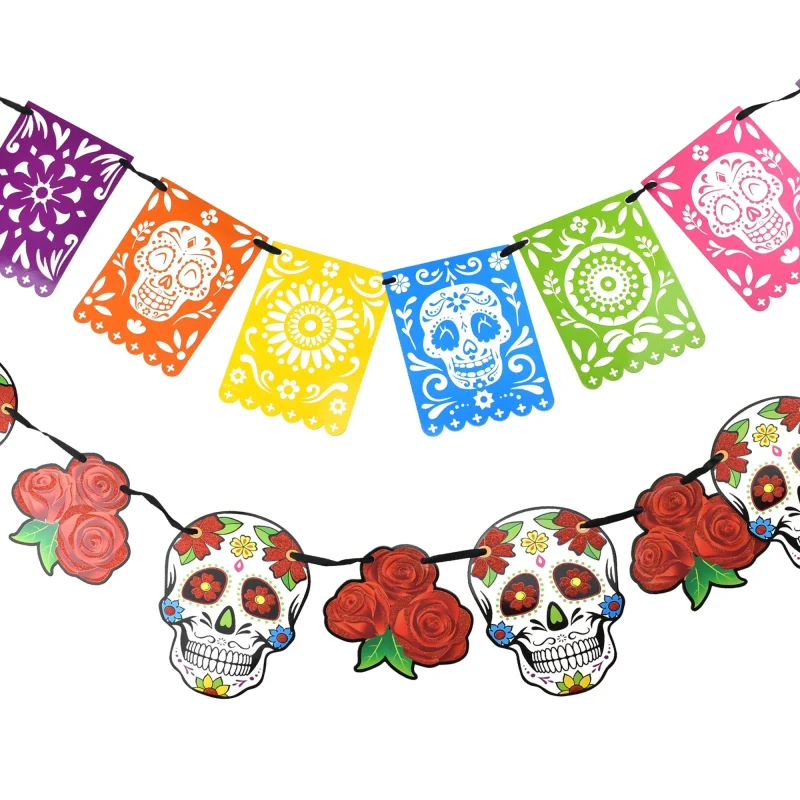 day of the dead glitter party banner 5ft 2 piece set