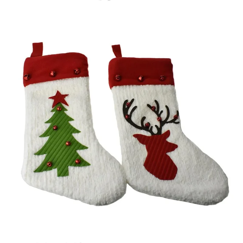 deer tree christmas stocking set with bells 19 2 piece