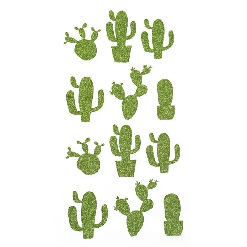 desert cactus glitter stickers 12 pack green