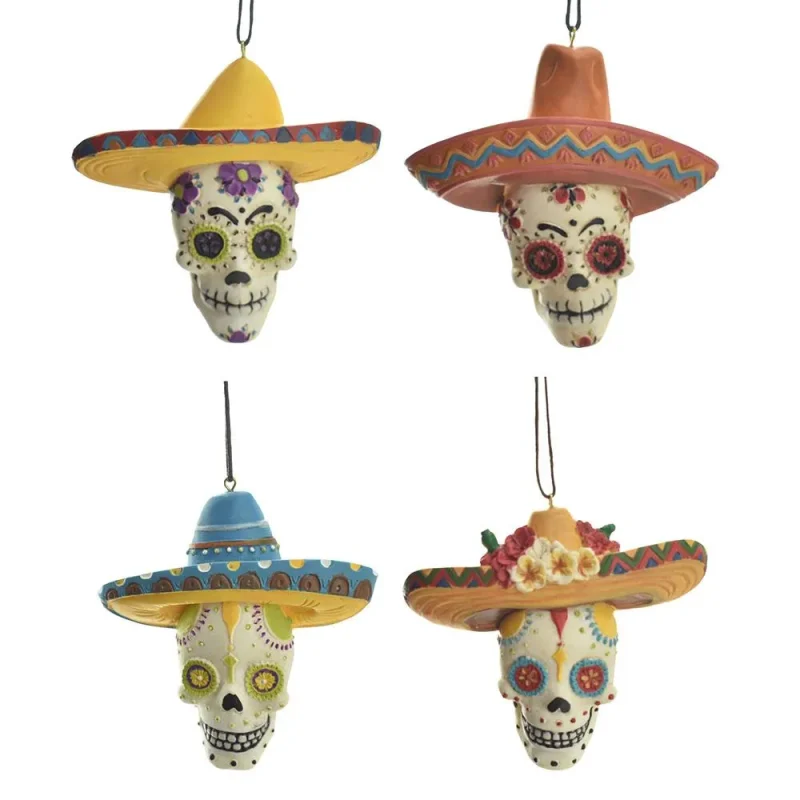 dia de los muertos skull resin ornaments 4 pack 3 5