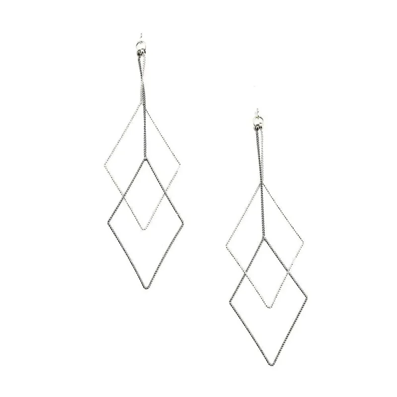 diamond dangle earrings grey 3 5 inch double layer design