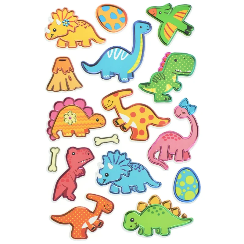 dinosaur 3d pop up foil paper stickers 2 inch 16 piece set