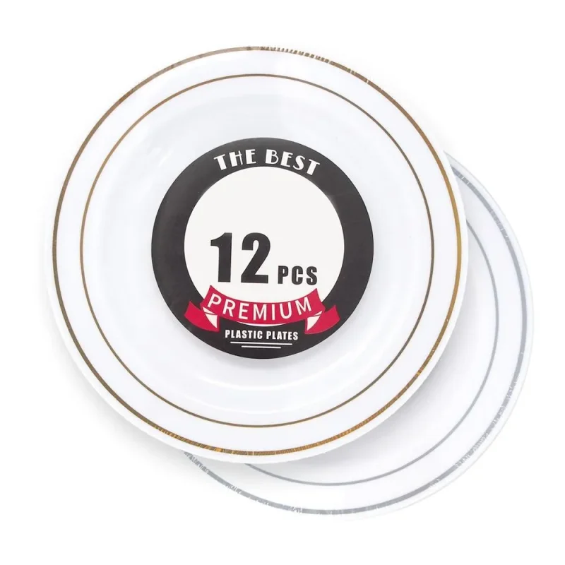 disposable plastic plates 7 5 inch 12 pack with embossed edge