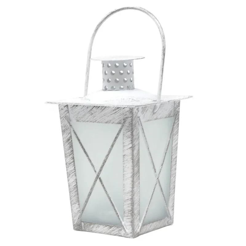 distressed metal lantern tealight holder white 4 75