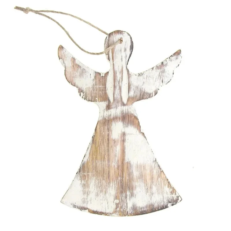 distressed wooden angel wings ornament 6 inch white