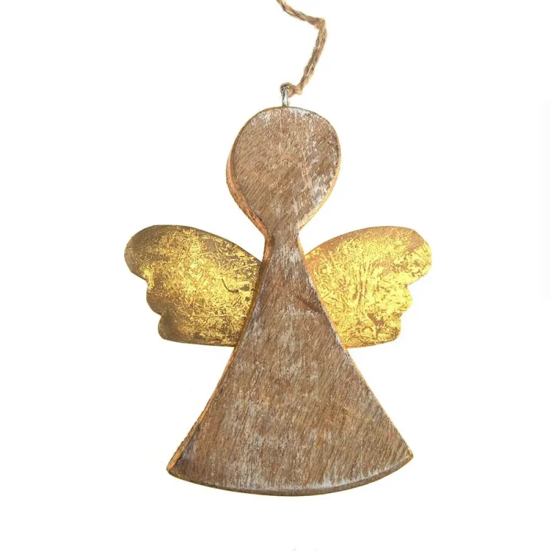 distressed wooden angel with tin wings christmas ornament 5 1 4 inch