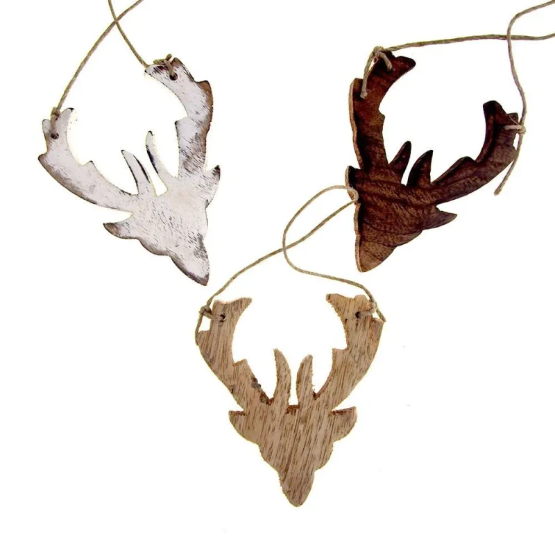 distressed wooden reindeer head ornament 3 75 hanging christmas decor