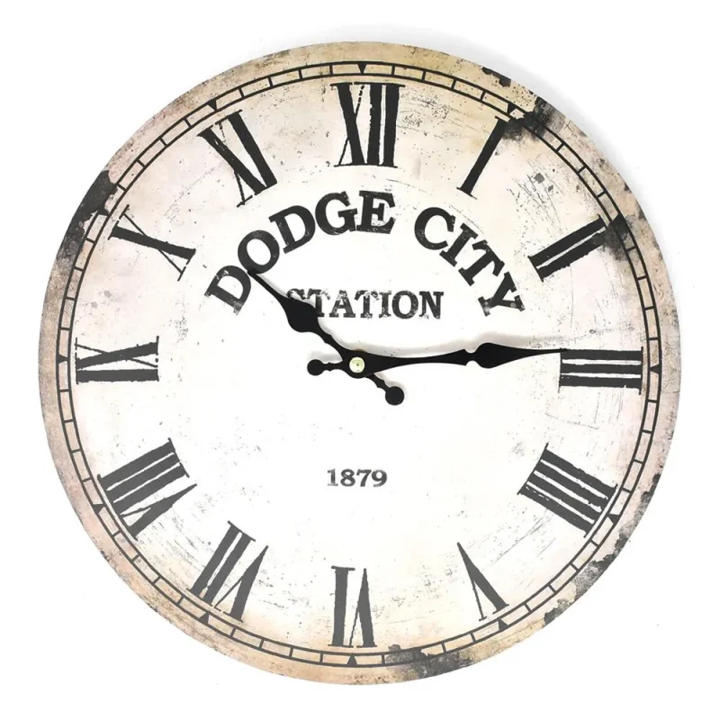 dodge city station distressed beige wall clock 11 75 inch