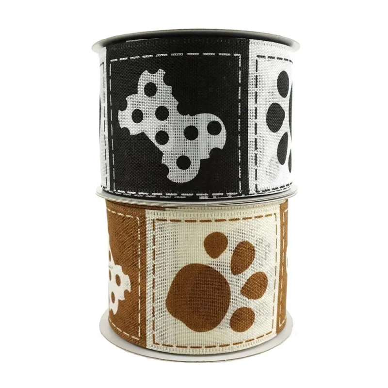 doggie paw print and bone wired ribbon 2 5 x 10 yards