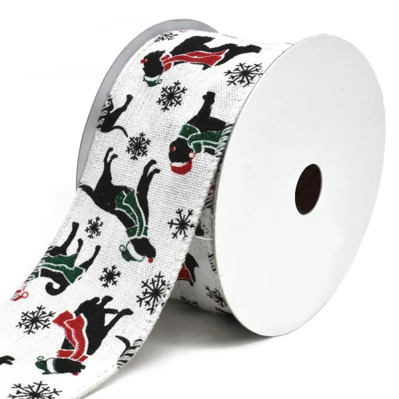 doggy christmas scarf ribbon white 2 5 inch x 10 yard