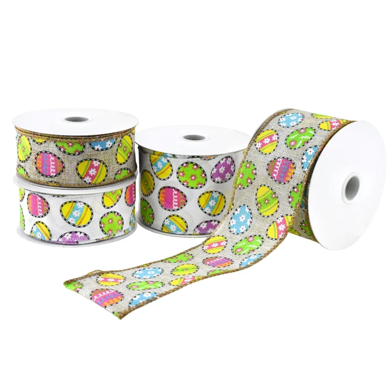 easter egg printed dash outline wired ribbon 10 yards