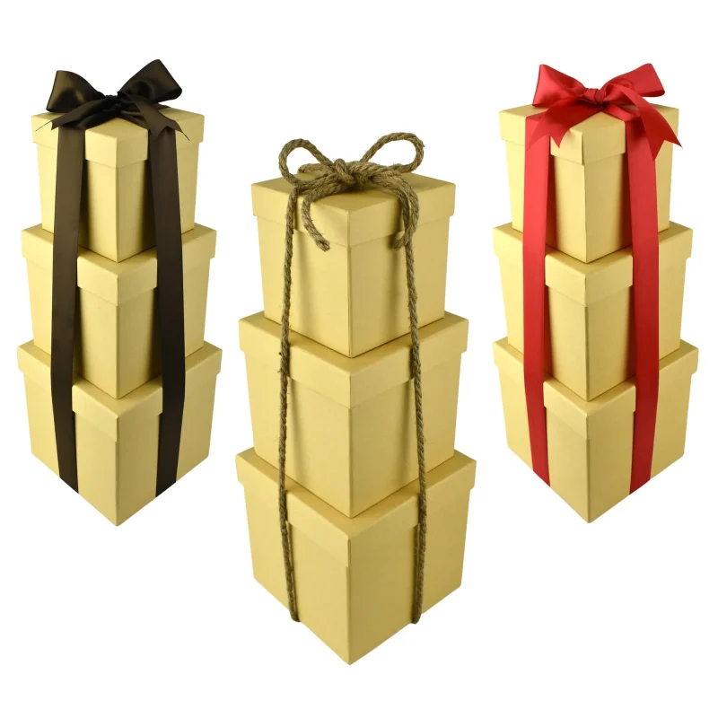 eco friendly kraft gift boxes 5 6 7 3 pack with 1 5 satin ribbon