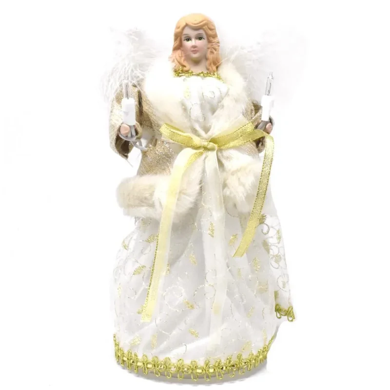 elegant angel tree topper with led lights white gold 10 inch