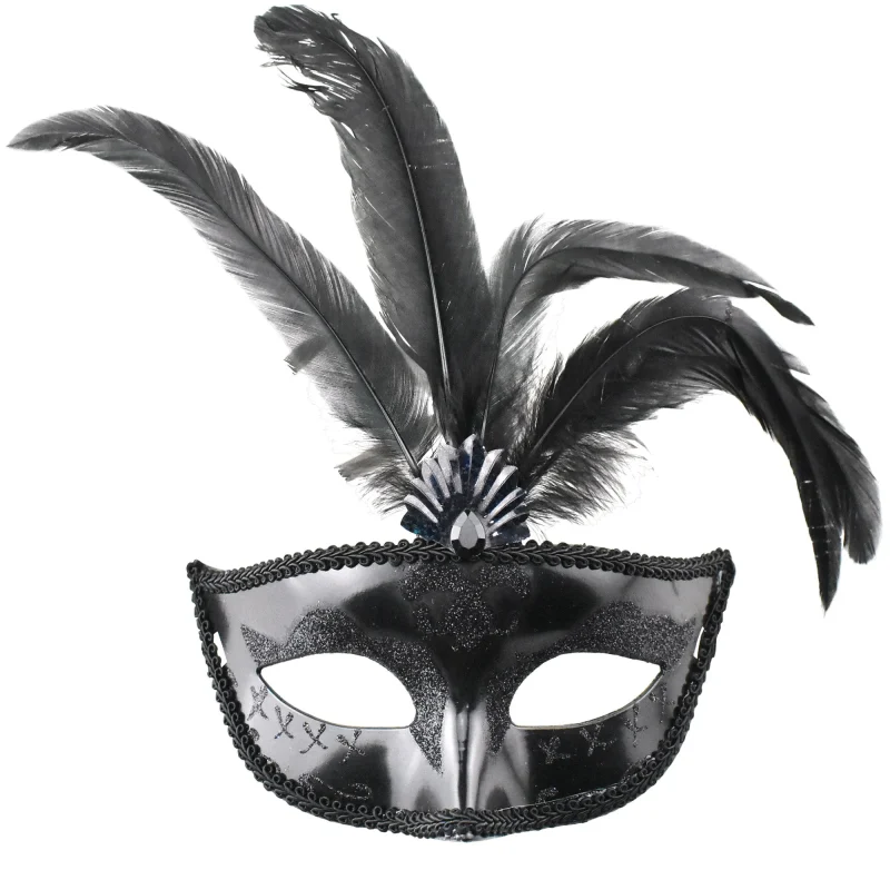 elegant black feather masquerade mask 7x3 25 inches