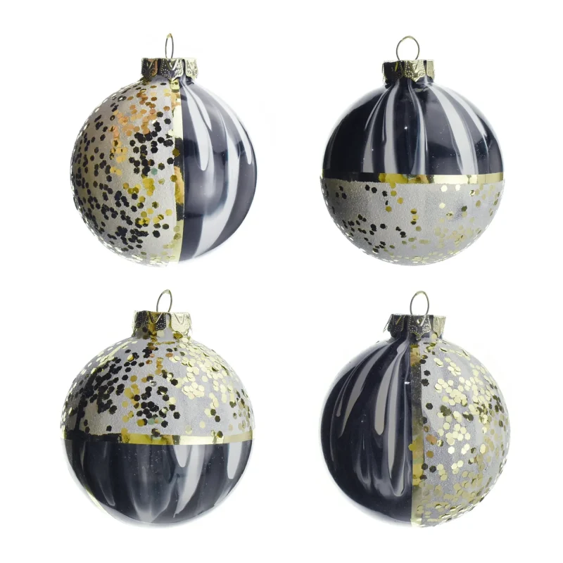 elegant glitter block glass christmas ornaments 4 piece 3 1 4 inch