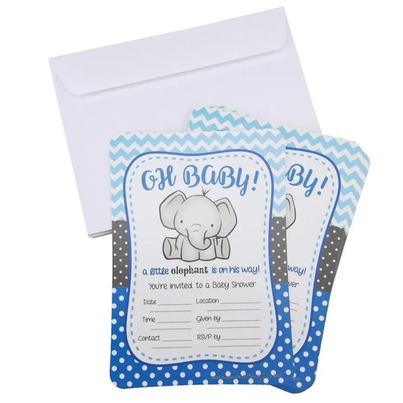 elephant blue baby shower invitation envelopes 7 pack of 12