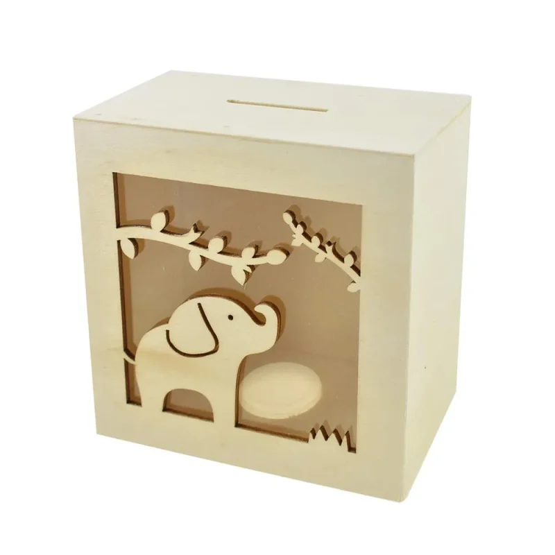 elephant wood piggy bank natural diy craft 4 75 inch