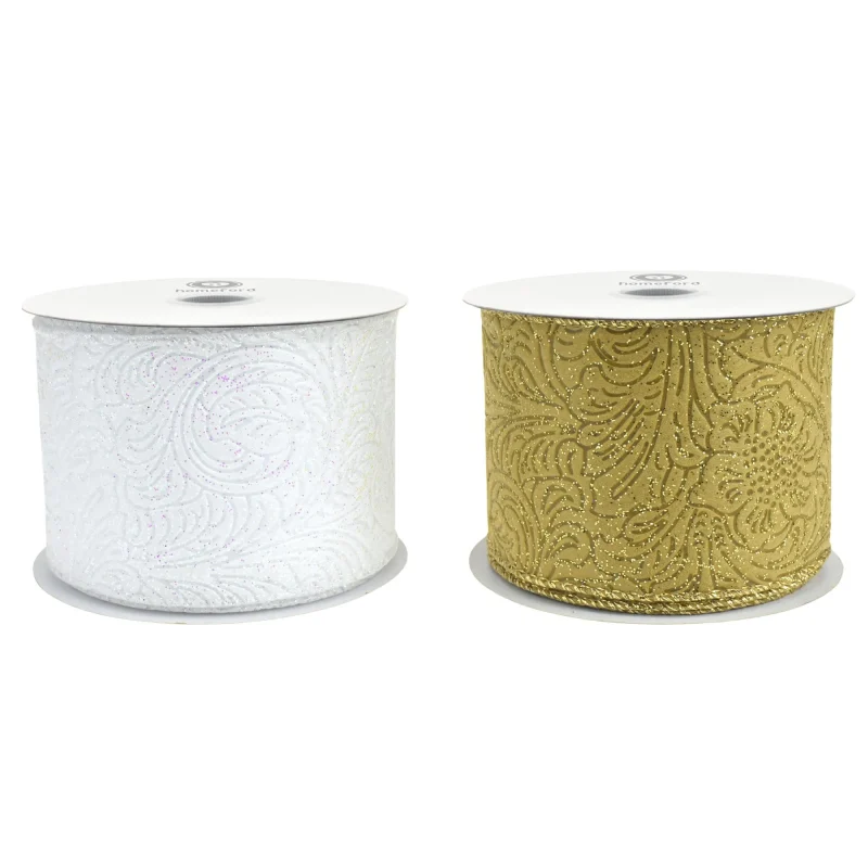 embossed glitter flower polypropylene ribbon 2 5 x 10yd