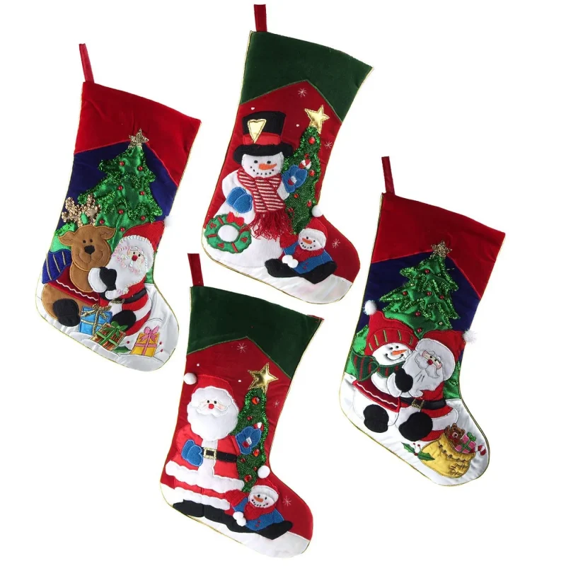 embroidered santa friends 19 red christmas stockings set of 4