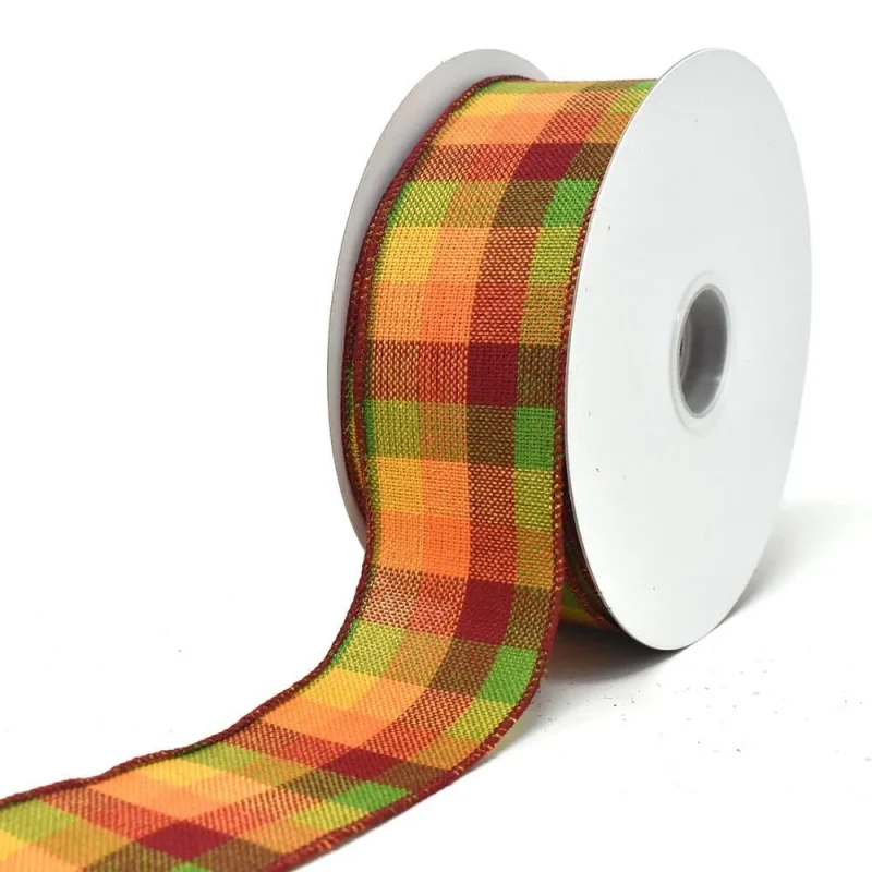 fall checkered wired ribbon 2 5 x 20yd